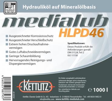 KETTLITZ-Medialub HLPD 46 Hydrauliköl auf Mineralölbasis - 1000 Liter